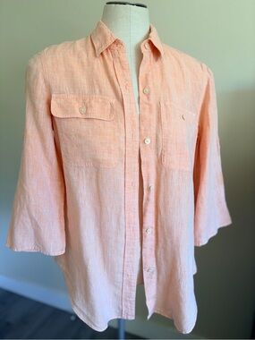 Ralph Lauren Peach Linen Button-Down Shirt, Size M.